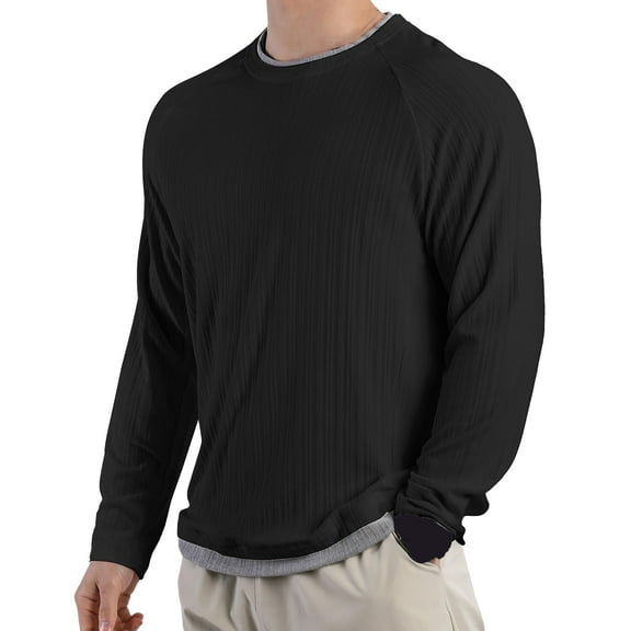 DAFPZW Men's 2 in 1 Crew Neck Tee Shirt Long Sleeve Pullover Knitted Tee Tops