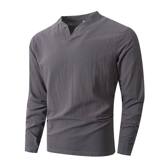 DAFPZW Men's Athletic T-Shirt Basic Solid Long Sleeve Button Up V-Neck Lightweight Pullover Casual Workout Tees