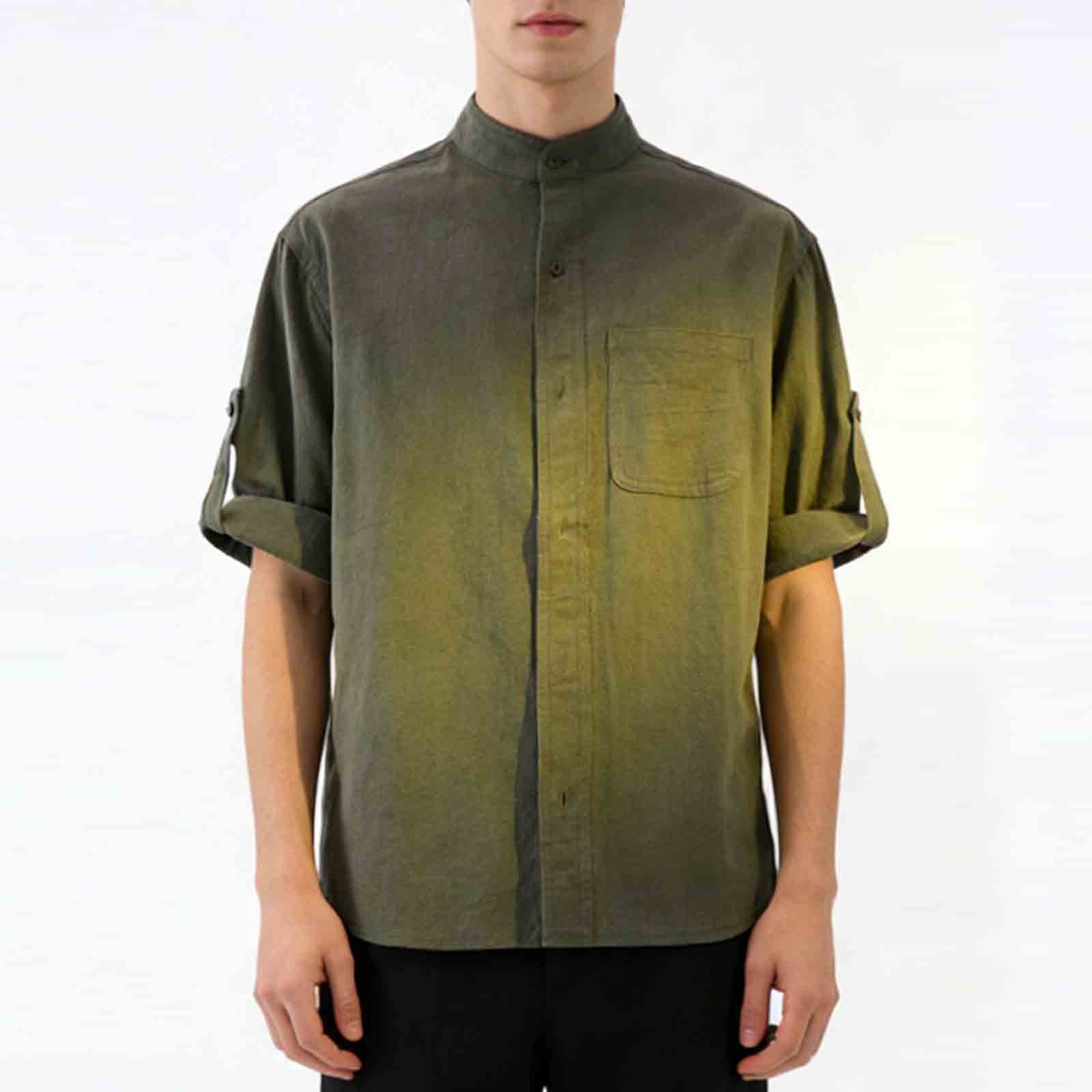 DAFPZW Men's Big and Tall Linen Shirts Loose Fit Short Sleeve Button ...