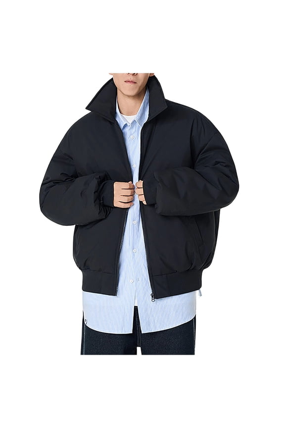 Men's Bomber Down Jacket Winter Warm Thicken Puffer Coats Fashion Stand Collar Zip Up Cropped Quilted Outwear