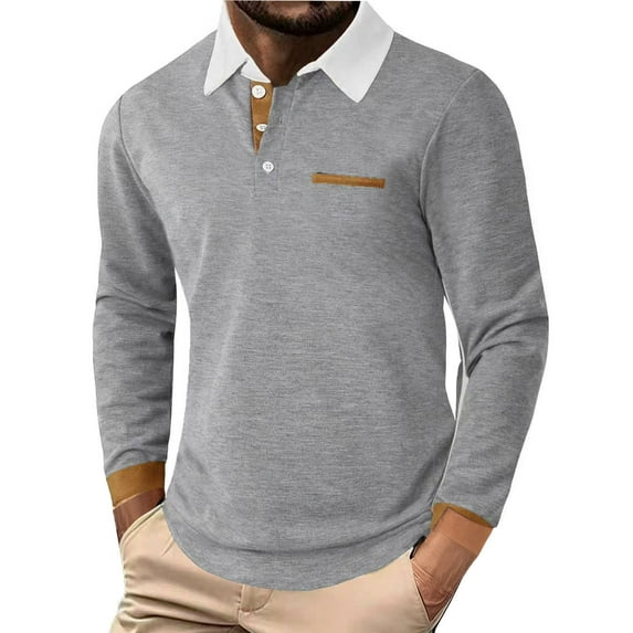 DAFPZW Men's Casual Shirts Classic Button Basic Long Sleeve Work Shirt Color Block Golf Tees Stylish Collared Pullover Tops
