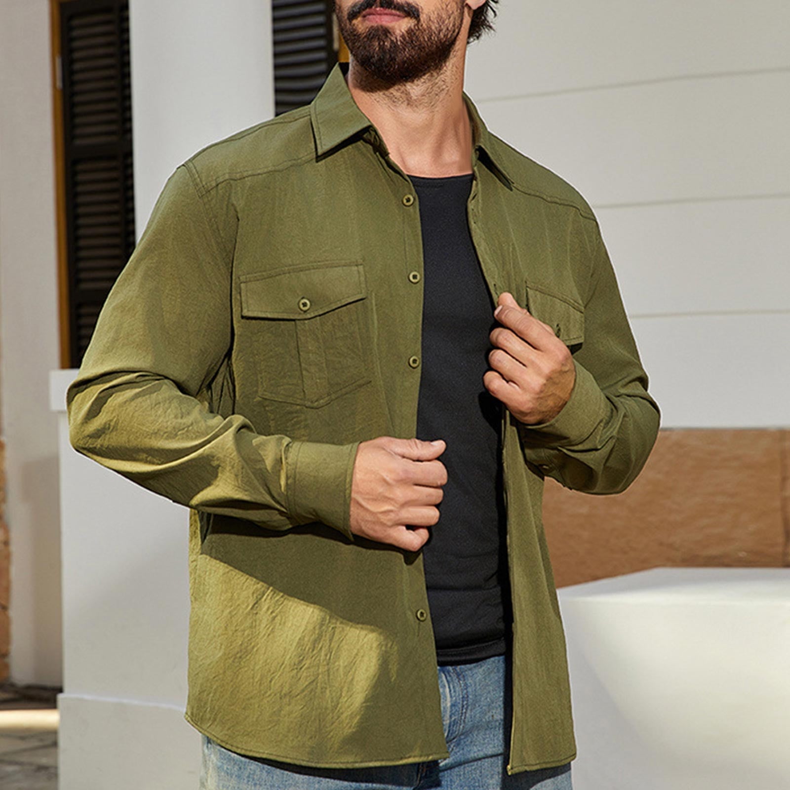 DAFPZW Men's Causal Shirt Jacket Lightweight Long Sleeve Overshirt ...