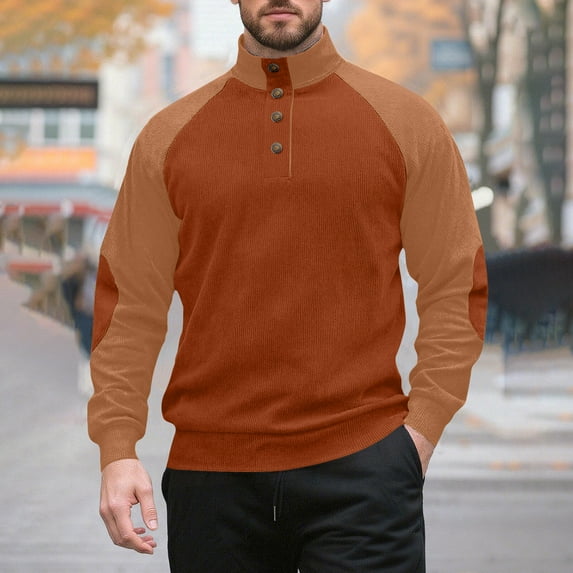DAFPZW Men's Corduroy Color Block Pullover Sweatshirt Stand Collar Casual Sweatshirts Button Up Fall Clothes