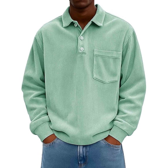 DAFPZW Men's Corduroy Shirts Solid Color Fall Half Button Long Sleeves Shirt Casual Work Collared Pullover Tops with Pockets