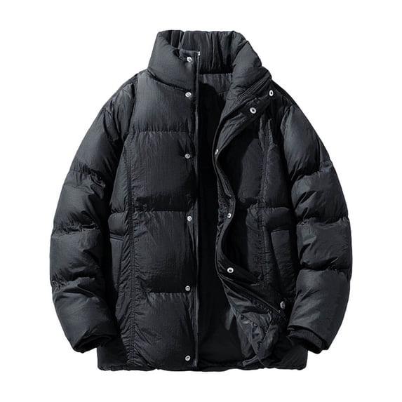 DAFPZW Men's Down Jacket Stand Collar Puffer Coat Thick Warm Padded Windproof Parka Loose Fit Casual Outerwear
