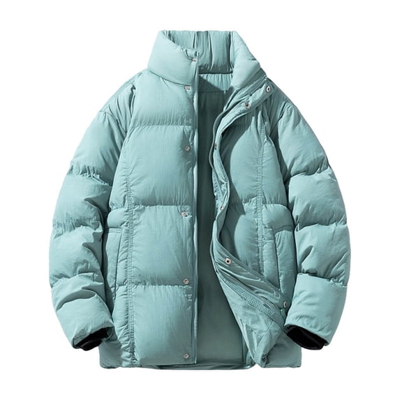 DAFPZW Men's Down Jacket Stand Collar Puffer Coat Thick Warm Padded Windproof Parka Loose Fit Casual Outerwear