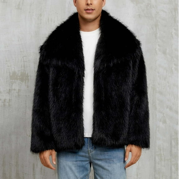 DAFPZW Men's Faux Fur Cardigan Coat Winter Fuzzy Fleece Warm Overcoat Long Sleeve Open Front Furry Jacket