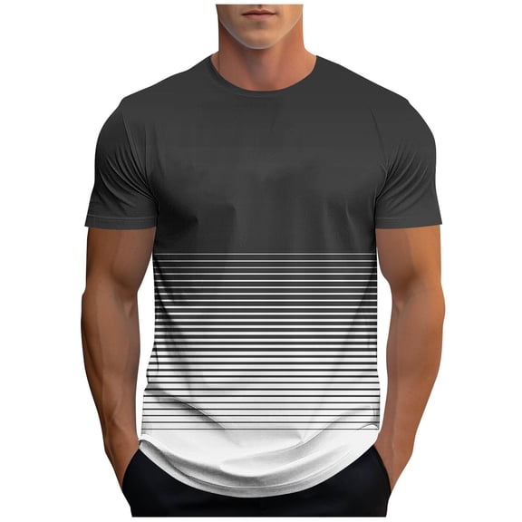 DAFPZW Men's Gradient Color T-Shirt Short Sleeve Crewneck Casual Loose Summer Tops Striped Print Cool Tee Shirts