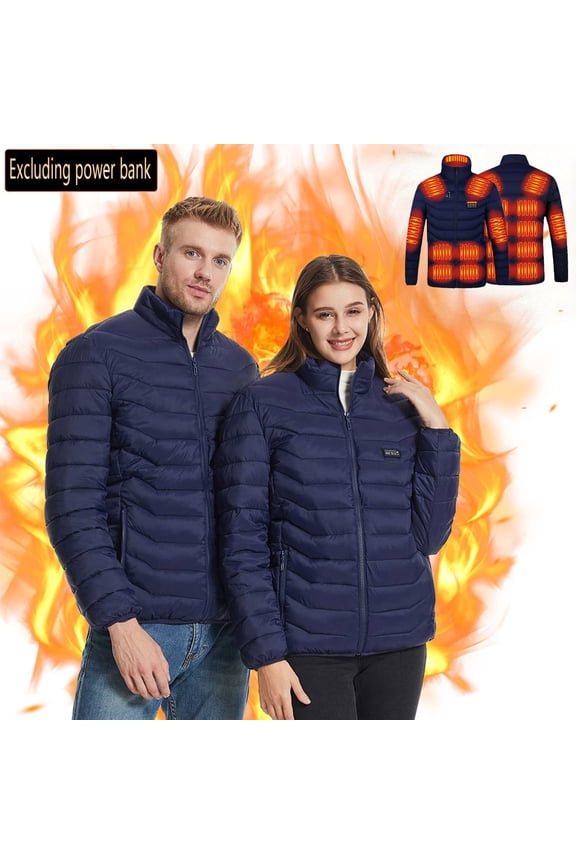 Men's Heated Jacket with 21 Heating Zones, USB Charging Full Zip Stand Collar Winter Puffer Down Coat with Pockets