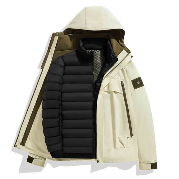 DAFPZW Men's Hooded Puffer Jacket with Detachable Lining Quilted Down Coats - Thicken Warm Winter Insulated Outerwear