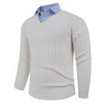 thumbnail image 1 of DAFPZW Men's Knit Sweater Fashion Pullover Soft Touch V-Neck Sweatshirt Top with Plaid or White Mock Shirt Collar, 1 of 9