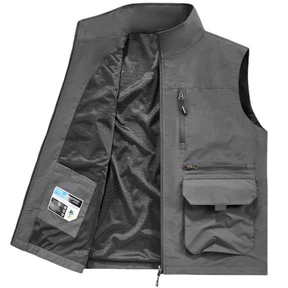 DAFPZW Men's Lightweight Outdoor Travel Work Vest with Multi-Pockets Full Zip Sleeveless Travel Photo Cargo Vest Clothes