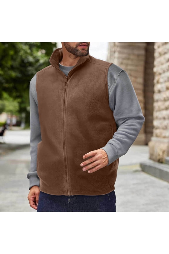 Men's Polar Fleece Vest Lightweight Sleeveless Zip Up Jacket Casual Outerwear Outdoor Golf Vests