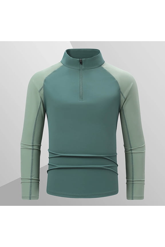 Men's Quarter Zip Up Pullover Long Sleeve Sweatshirt Patchwork Raglan Sleeve Winter Fashionable Stand-up Shirts