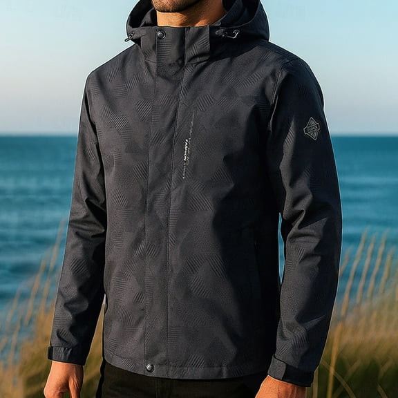 DAFPZW Men's Rain Jacket With Hood Windbreaker Lightweight Waterproof Raincoat Trench Coat Camping Gear