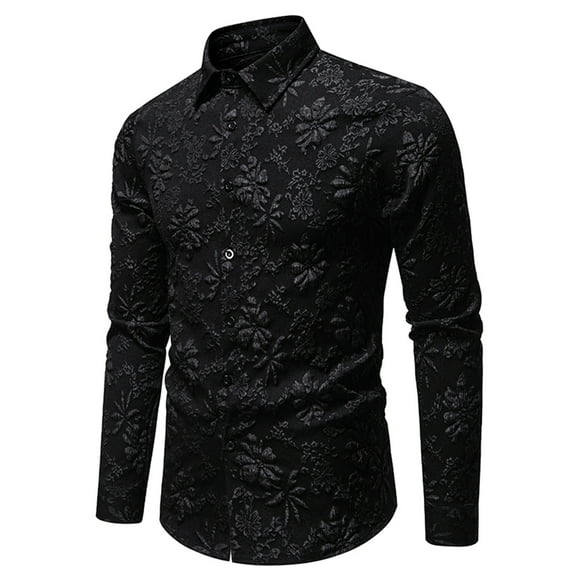 DAFPZW Men's Slim Fit Floral Pattern Texture Long Sleeve Dress Shirts Button Down Business Casual Lapel Shirt