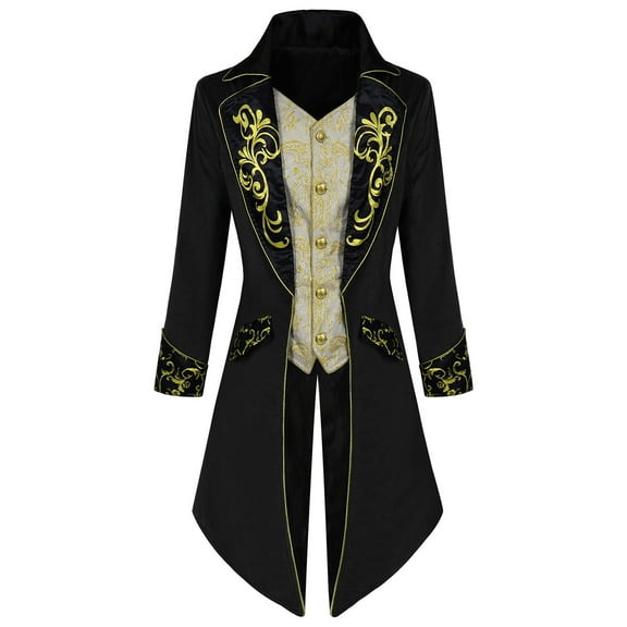 DAFPZW Men's Steampunk Vintage Tailcoat Jacket, Gothic Medieval Frock Coat, Embroidery Vintage Gothic Steampunk Tuxedo