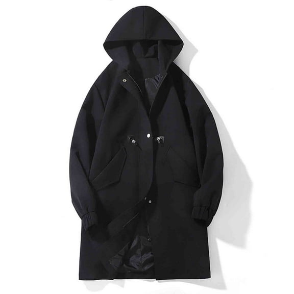 DAFPZW Men's Windbreaker Trench Coat Zip Up Hooded Long Jackets Stylish Casual Drawstring Waist Outerwear with Pockets