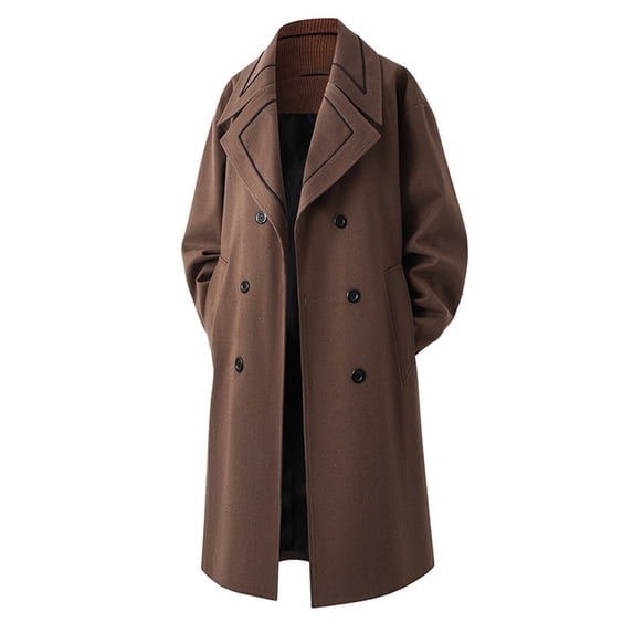 DAFPZW Men's Wool Overcoat Double Breasted Classic Pea Coats Wide Notch ...