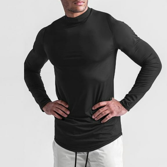 DAFPZW Men's Workout Shirts Casual Mock Neck Long Sleeve Shirts Trendy Comfy Stretch Lightweight Running Athletic Pullover