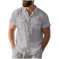 thumbnail image 1 of Mens Button Down Shirt Short Sleeve Cuban Casual Tees Summer Beach Vacation Wedding Tops Clothes with Pockets, 1 of 9