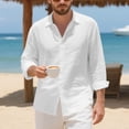 thumbnail image 1 of DAFPZW Mens Casual Long Sleeve Cotton Gauze Shirts Button Down Solid Roll-Up Dress Shirt Crinkle Spring Beach Linen Shirt, 1 of 8