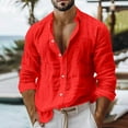 thumbnail image 1 of DAFPZW Mens Casual Tops Long Sleeve Cotton Gauze Shirts Buttons Down Solid Plain Band Collar Summer Beach Hippie Shirt, 1 of 6