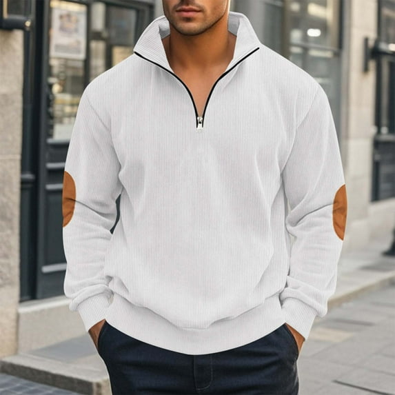 DAFPZW Mens Corduroy Sweatshirt Casual Half Zip Pullover Long Sleeve Shirt Fashion Solid Color Loose Stand Collar Clothing