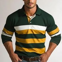 DAFPZW Mens Fashion Long Sleeve Shirts Casual Golf Shirts Color Block Cotton Top