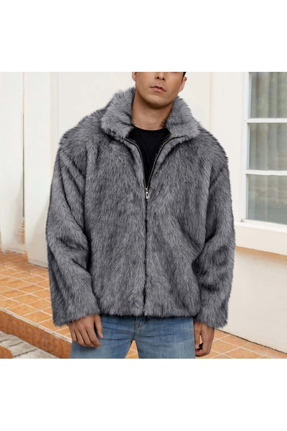 Mens Fluffy Faux Fur Coat Winter Stylish Luxury Warm Jackets Full Zip Long Sleeve Fuzzy Plush Thermal Outerwear