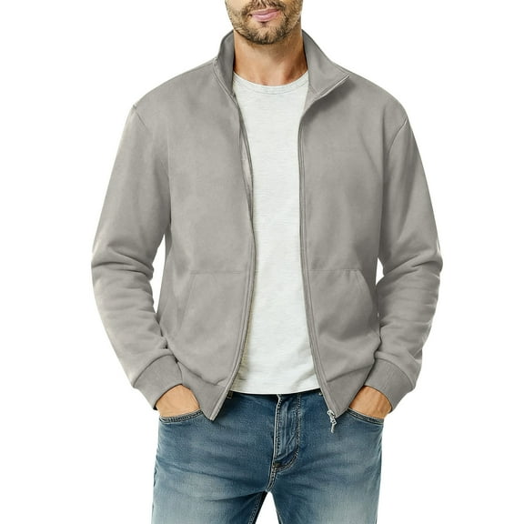 DAFPZW Mens Full Zip Fleece Jackets Long Sleeve Mock Neck Lightweight Outwear Outdoor Casual Athletic Coat with Pockets