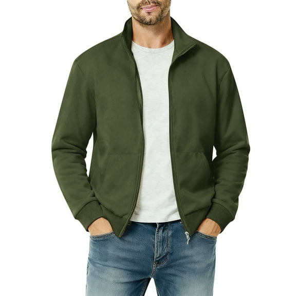 DAFPZW Mens Full Zip Fleece Jackets Long Sleeve Mock Neck Lightweight Outwear Outdoor Casual Athletic Coat with Pockets