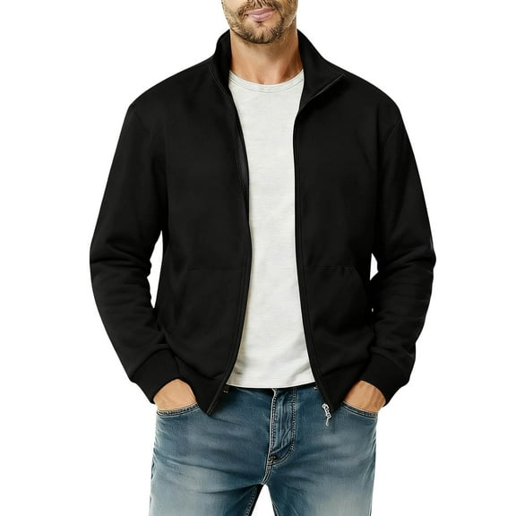 DAFPZW Mens Full Zip Fleece Jackets Long Sleeve Mock Neck Lightweight Outwear Outdoor Casual Athletic Coat with Pockets