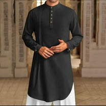 DAFPZW Mens Kaftan Thobe Cotton Linen Shirt Long Sleeve Robe Casual Muslim Gown