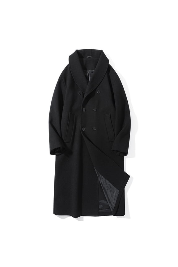 Mens Long Pea Coat Wool Blend Double Breasted Trench Coats Fashion Lapel Collar Maxi Length Jacket with Pockets