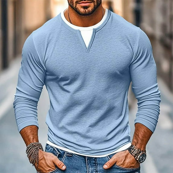 DAFPZW Mens Long Sleeve Muscle T-Shirts Casual V-Neck Longline Sport Tee Shirts Solid Bodybuilding Athletic Activewear Tops