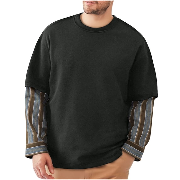 DAFPZW Mens Long Sleeve Tee Shirts Fake Two Pieces Crew Neck Shirt Spring Fall Loose Casual Streetwear T-Shirt Basic Tops