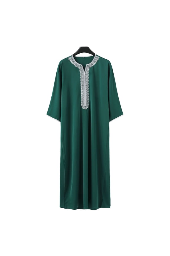 Mens Muslim Middle Arab Casual Long Sleeve Loose Hood Big and Tall Long Gown Dress Muslim Kaftan Thobe