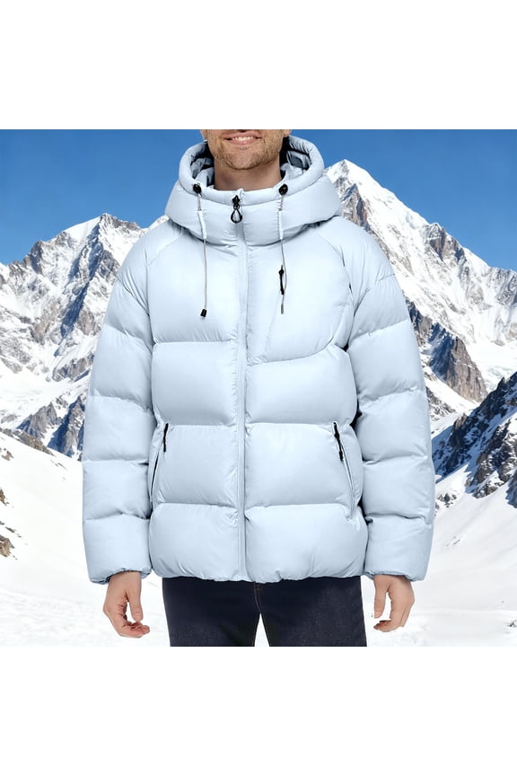 Mens Puffer Coat with Hood Zip Up Packable Quilted Jacket Winter Down Overcoat Warm Parka Jackets
