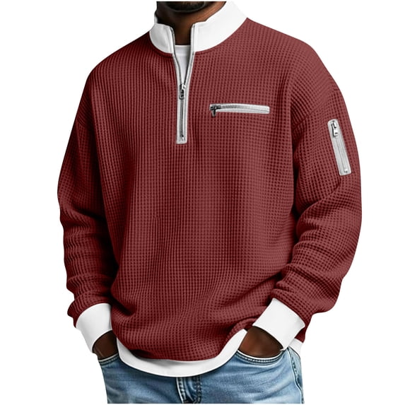 DAFPZW Mens Quarter Zip Tops Pullover 1/4 Zip Casual Mock Neck Golf Sweatshirts Collared Textured Shirts with Pockets