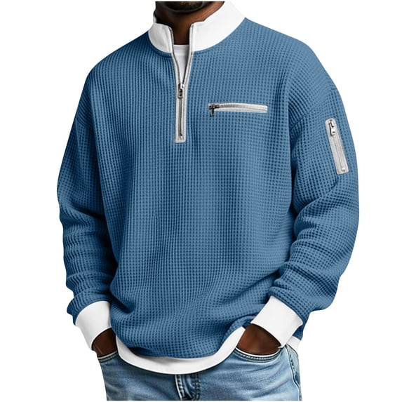 DAFPZW Mens Quarter Zip Tops Pullover 1/4 Zip Casual Mock Neck Golf Sweatshirts Collared Textured Shirts with Pockets