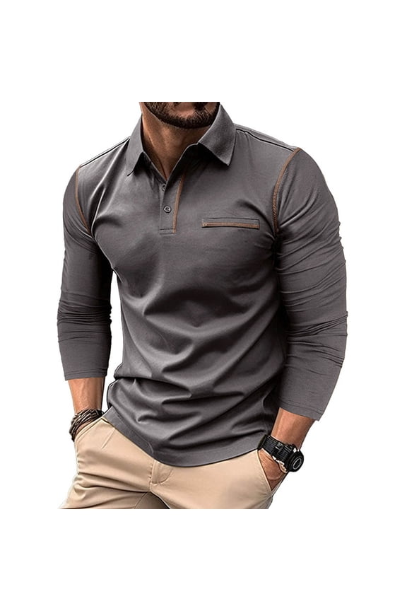Mens Retro Stitching Golf Shirts Casual Long Sleeve Sports Multi Occasion Shirt Fall Base Layer Lapel Tops