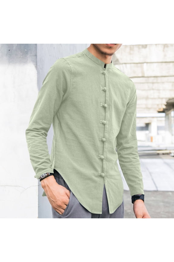 Mens Shirts Classic Traditional Chinese Style Frog Button Kungfu Shirts Long Sleeve Mandarin Collar Lounge Tshirts Tops