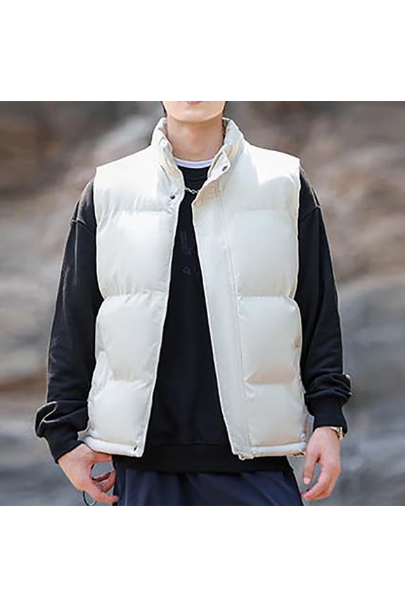 Mens Stylish Puffer Vests Casual Zip Up Sleeveless Bubble Jackets Stand Collar Quilted Puffy Outerwear with Pockets