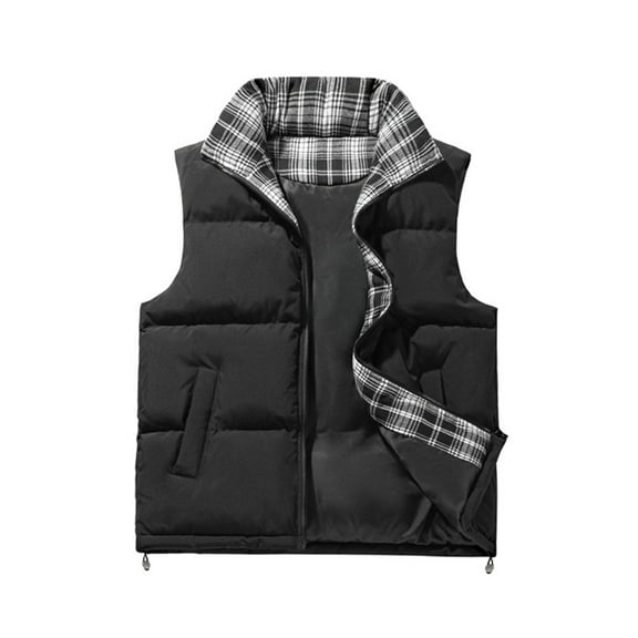 DAFPZW Mens Warm Puffer Vest Plus Size Checkered Print Sleeveless Puffy Jackets Qulited Padded Outerwear With Pockets