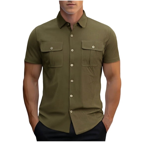 DAFPZW Mens Work Shirt Regular Fit Short Sleeve Durable Button Down Utility Shirts with Two Chest Pockets