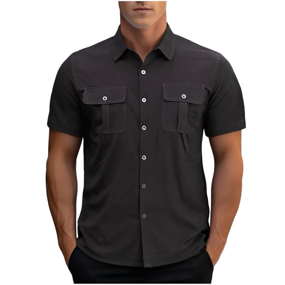 DAFPZW Mens Work Shirt Regular Fit Short Sleeve Durable Button Down Utility Shirts with Two Chest Pockets