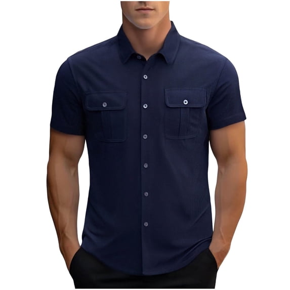 DAFPZW Mens Work Shirt Regular Fit Short Sleeve Durable Button Down Utility Shirts with Two Chest Pockets