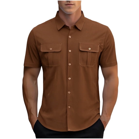 DAFPZW Mens Work Shirt Regular Fit Short Sleeve Durable Button Down Utility Shirts with Two Chest Pockets