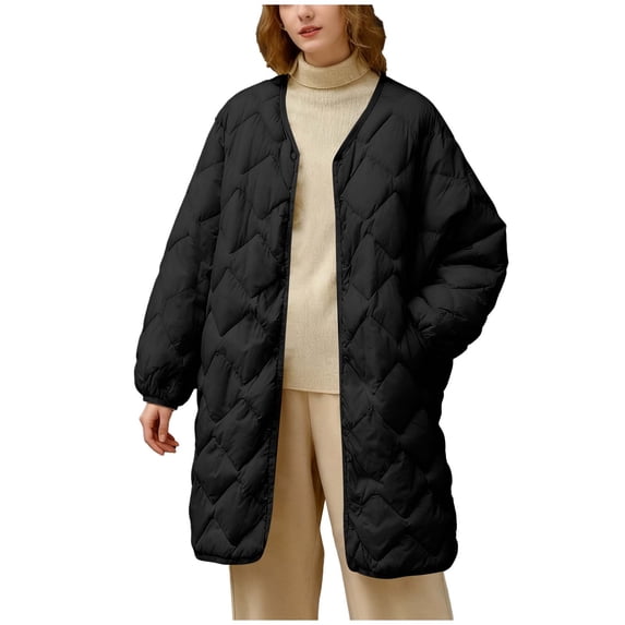 DAFPZW Mid-Long Quilted Jackets for Women Button Down Winter Coats Lightweight Loose Puffer Padded Outerwear with Pockets